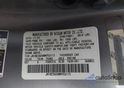 2008 Nissan 350Z from USA, damaged, VIN JN1BZ34D98M702113